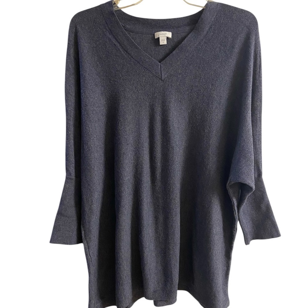 J Jill Pure Jill Gray V-Neck Sweater navy blue Medium
